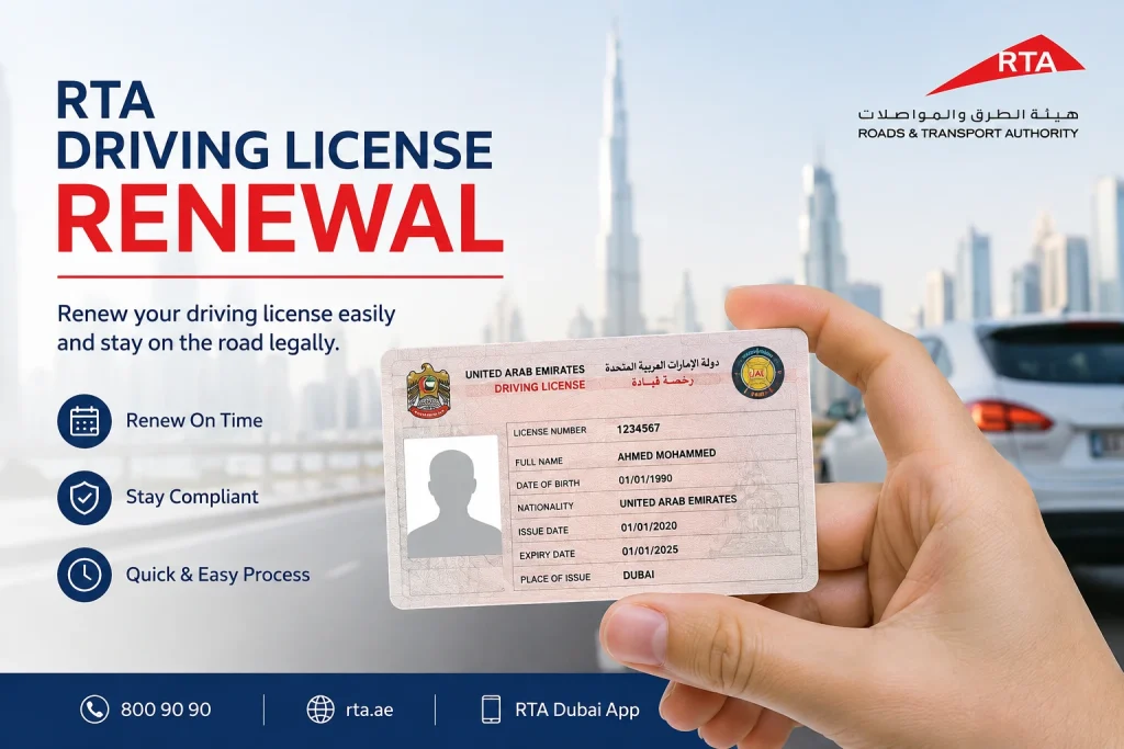 RTA Driving License Renewal in Dubai: Complete 2026 Guide (Verified with RTA) 1 RTA Driving License Renewal